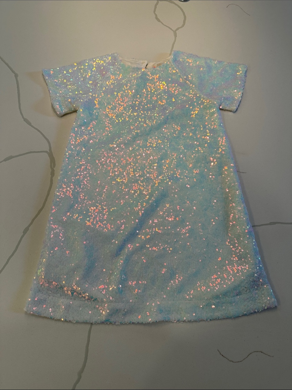 J crew crewcuts girls white iridescent short sleeve sequin dress size 6 🦄✨